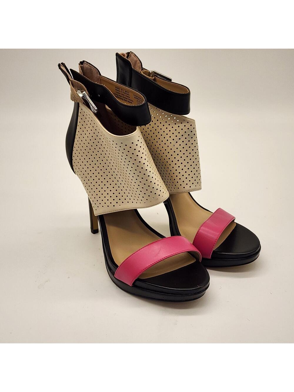 NEW Juicy Couture Atarah Ice Strappy Stiletto Heels Cream Pink Black 9.5
